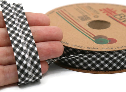 Cotton Fold Bias Binding Tape - 3/4 Inches (20mm) Wide - 27 Yards - Plaid Single Fold Cotton Fold Bias Binding Tape for Sewing Clothing DIY Black E10