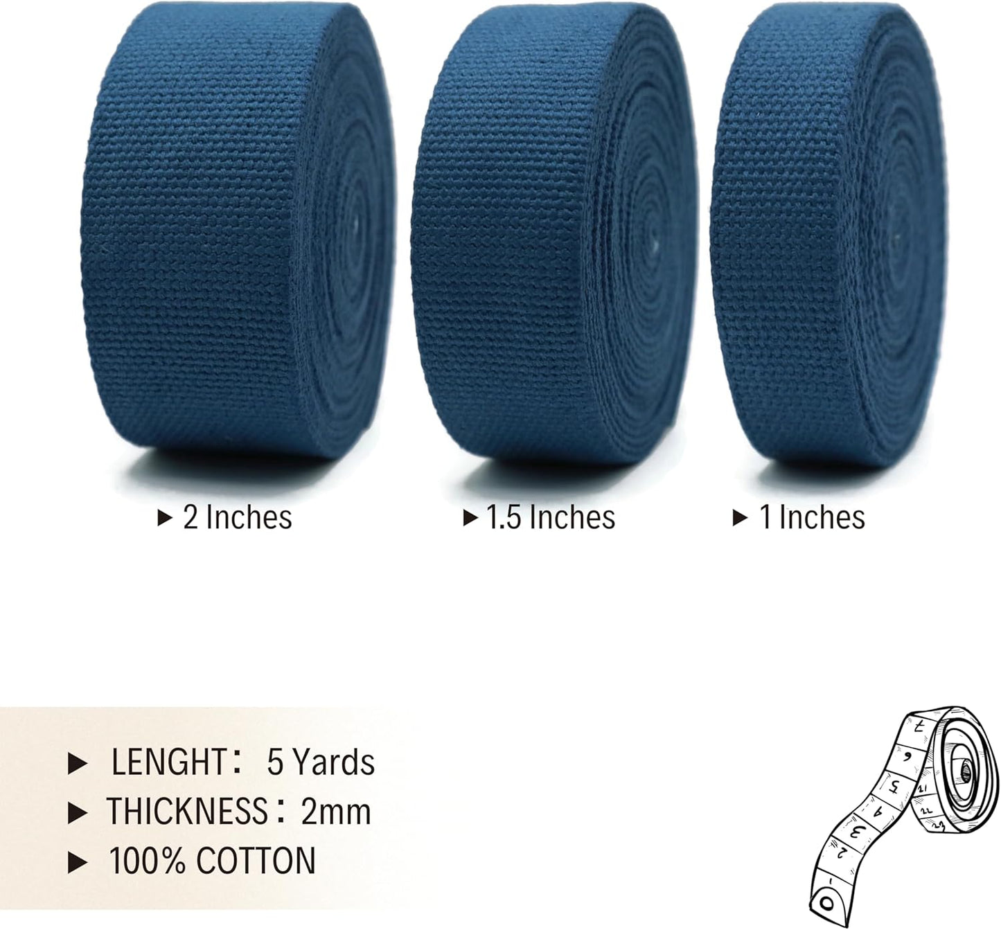 Cotton Webbing 2" & 1.5'' & 1" - 5 Yards - 50+ Colors -%100 Natural Cotton - Turkish Woven - Heavy Duty1 Inch 1.5 Inch 2 Inch Canvas Webbing for Sewing Straps Bags Climbing Indoors Craft DIY 11445…