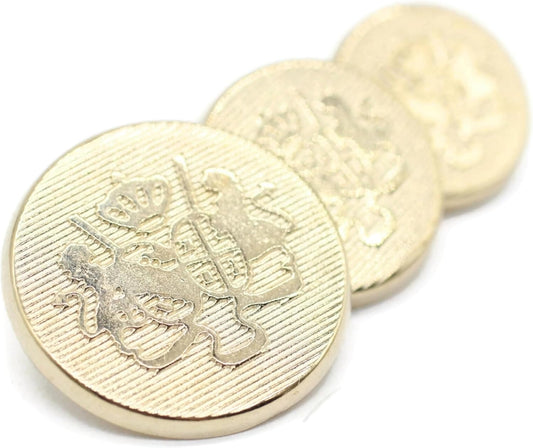 Gold Metal Shank Buttons - 12 Pcs - 3 Size Options - Luxury Twin Lion Kingdom Round Metal Shank Buttons for Men Women Blazer Coat Uniform Shirt Suit and Jacket Sewing Craft DIY N3201