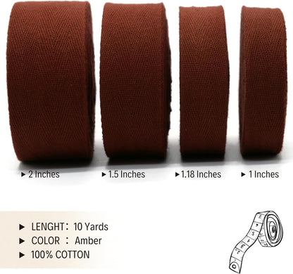 2" & 1.5" & 1.18'' & 1" Cotton Twill Tape - 10 Yards - 50+ Colors -%100 Natural Cotton 1 Inch 1.5 Inch 2 Inch Herringbone Bias Binding Cotton Tape Trim for Sewing Wrapping Craft DIY 10495 (Amber)…