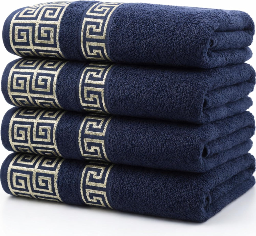 4-Piece Greek Key Bath Towel Set — Navy