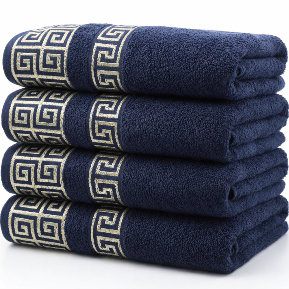 4-Piece Greek Key Bath Towel Set — Black