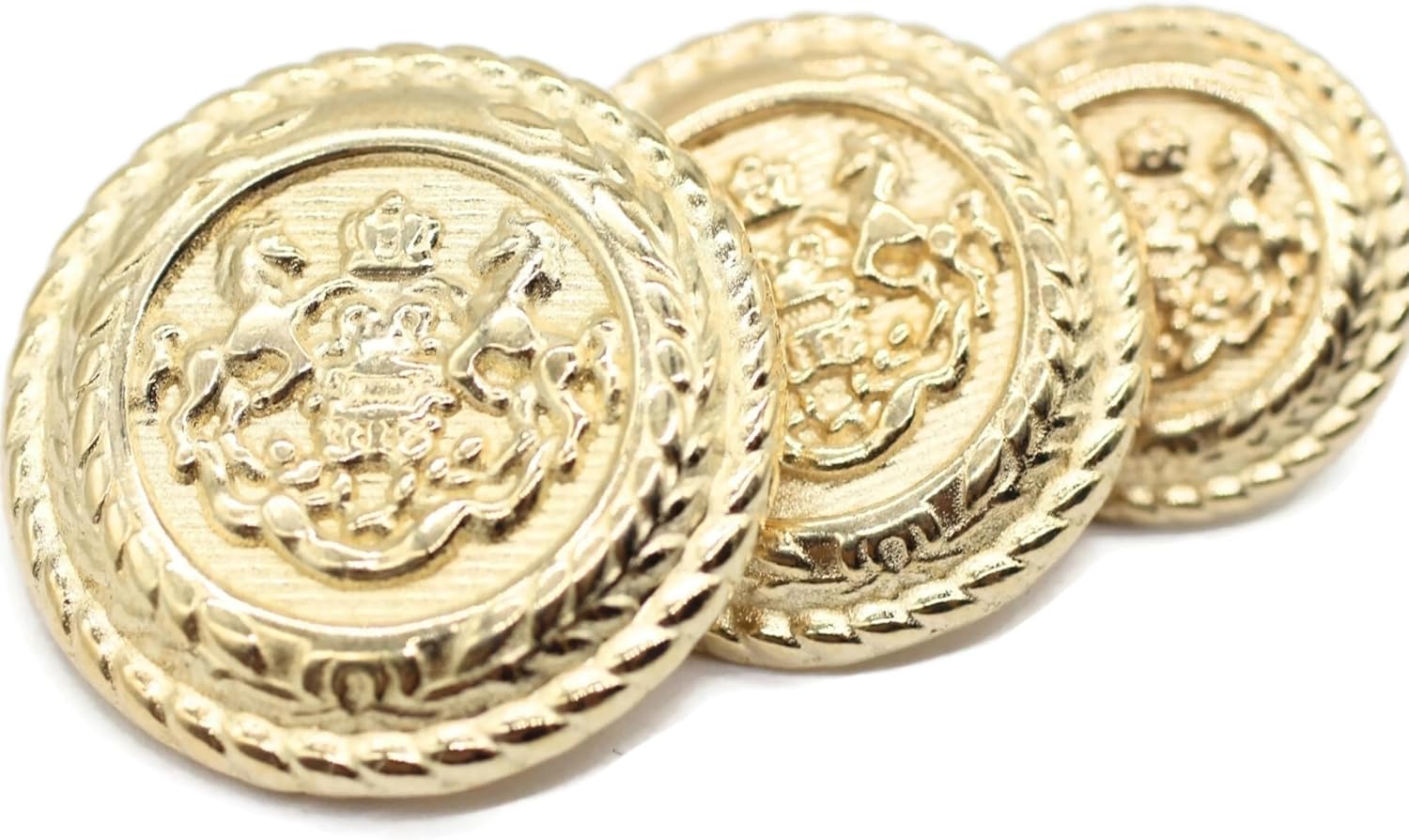 Gold Metal Shank Buttons - 12 Pcs - 3 Size Options - The Horse of Kingdom Round Metal Shank Buttons for Men Women Blazer Coat Uniform Shirt Suit and Jacket Sewing Craft DIY N4703