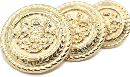 Gold Metal Shank Buttons - 12 Pcs - 3 Size Options - The Horse of Kingdom Round Metal Shank Buttons for Men Women Blazer Coat Uniform Shirt Suit and Jacket Sewing Craft DIY N4703