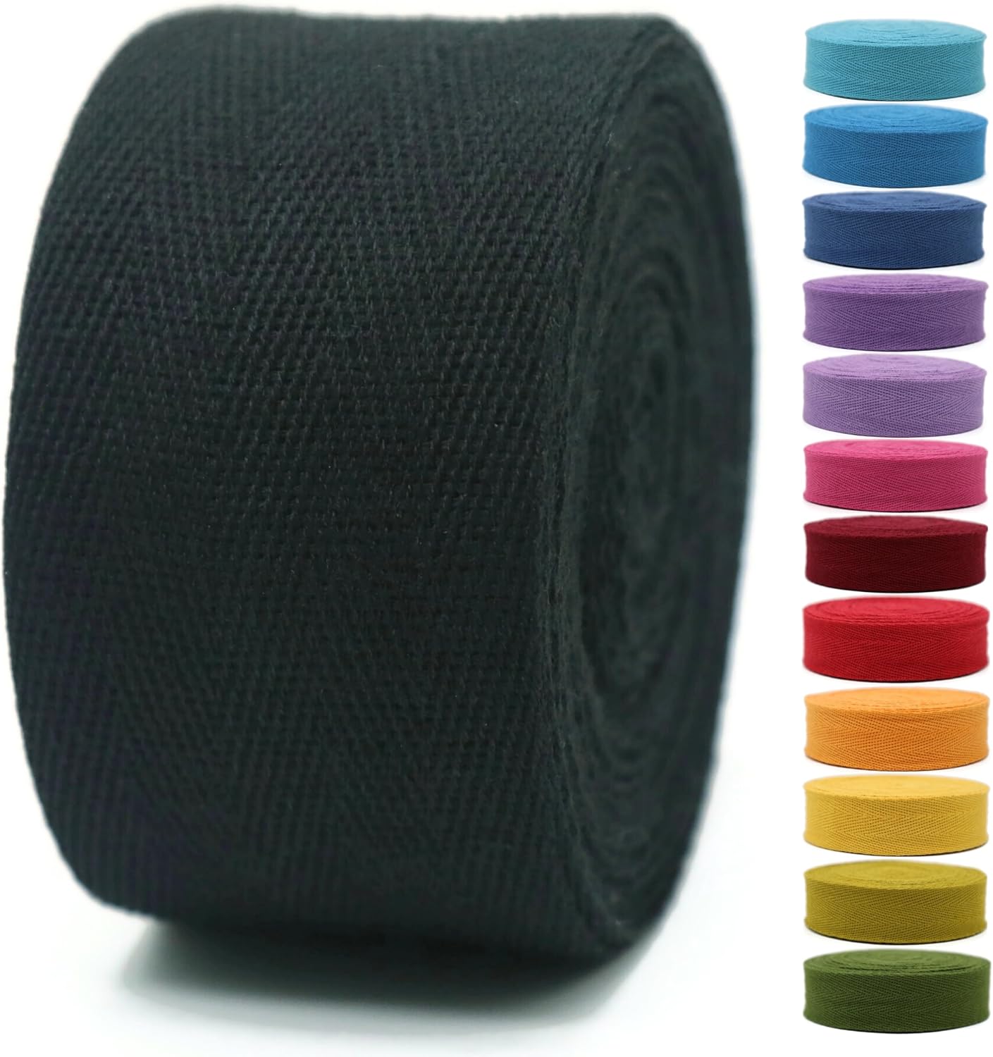 Cotton Twill Tape 2" & 1.5" & 1" - 10 Yards - 50+ Colors -%100 Natural Cotton 1 Inch 1.5 Inch 2 Inch Herringbone Bias Binding Cotton Tape Trim for Sewing Wrapping Craft DIY Black 10515