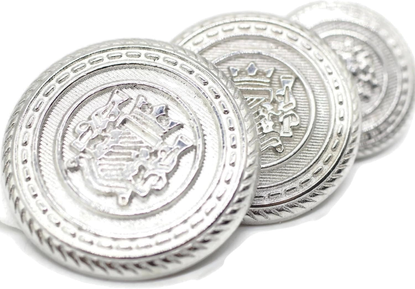 Silver Metal Shank Buttons - 12 Pcs - 3 Size Options - Twin Lion Kingdom Round Metal Shank Buttons for Men Women Blazer Coat Uniform Shirt Suit and Jacket Sewing Craft DIY N5901