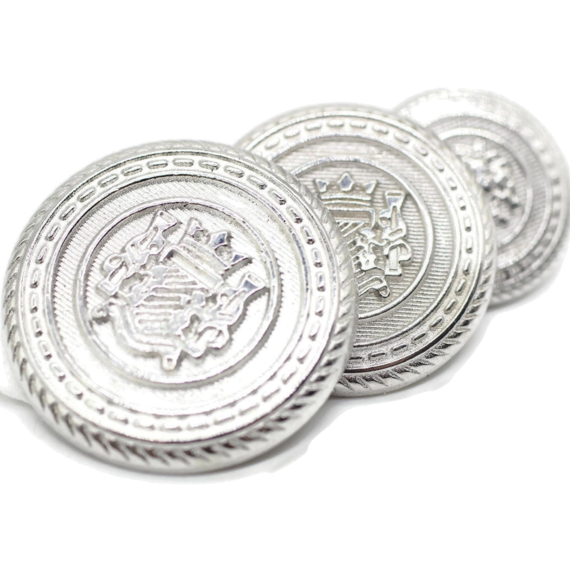 Silver Metal Shank Buttons - 12 Pcs - 3 Size Options - Twin Lion Kingdom Round Metal Shank Buttons for Men Women Blazer Coat Uniform Shirt Suit and Jacket Sewing Craft DIY N5901