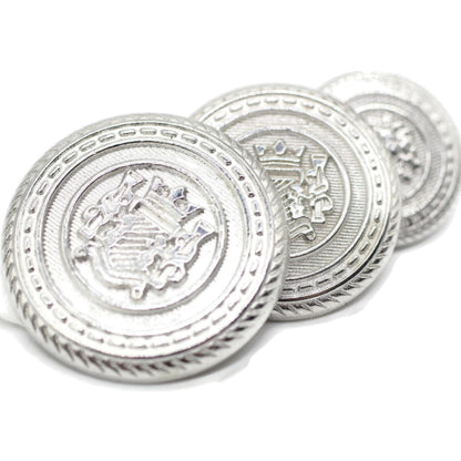 Silver Metal Shank Buttons - 12 Pcs - 3 Size Options - Twin Lion Kingdom Round Metal Shank Buttons for Men Women Blazer Coat Uniform Shirt Suit and Jacket Sewing Craft DIY N5901