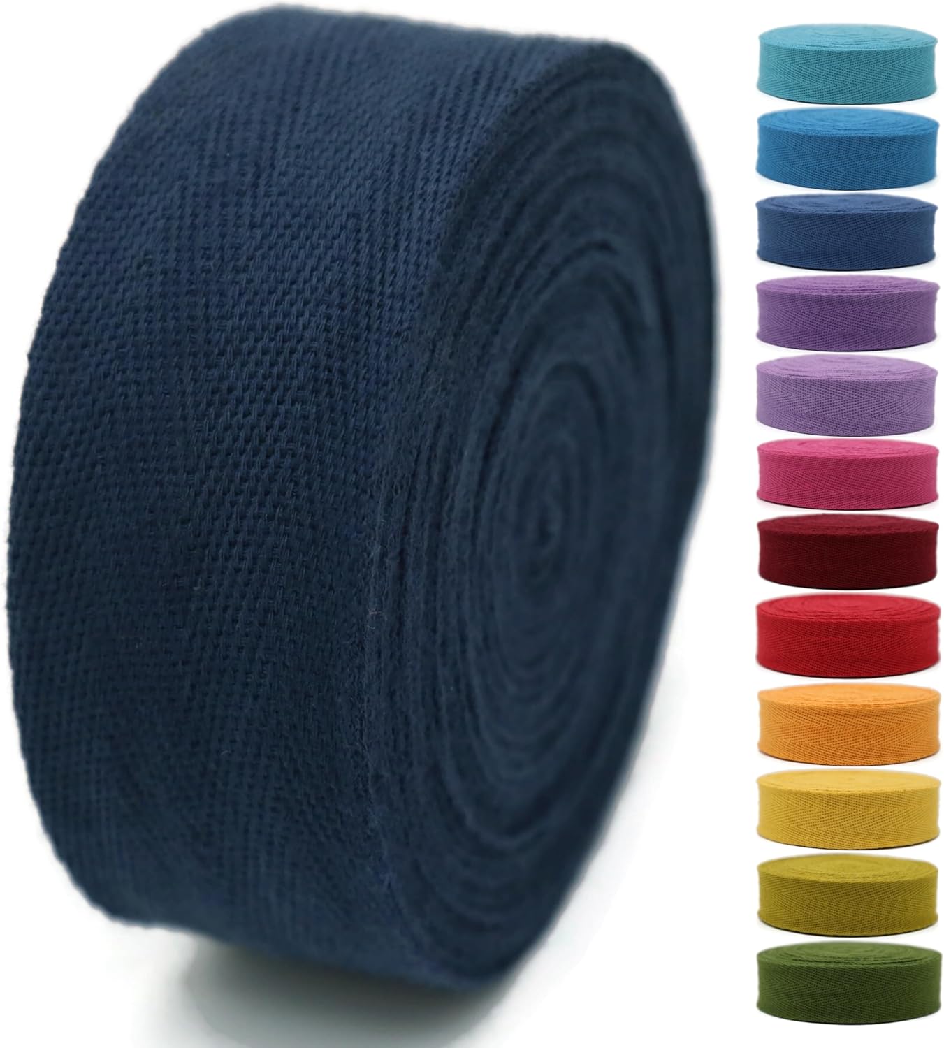 100% Natural Cotton Herringbone Bias Binding Tape - 10 Yards - 50+ Colors - 1", "1.5", "2 Inch - Dark Blue