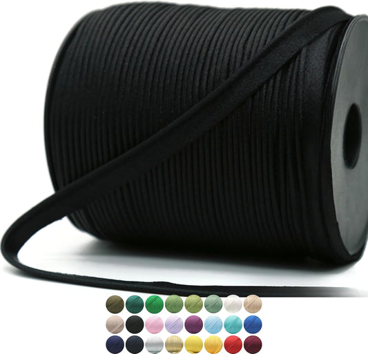 Black Luxury Satin Piping Trim - 109 Yards - 25+ Colors - Satin Shiny Fold Piping Bias Tape Binding Lip Cord Welting Cord with Spool for Sewing Clothing Trimming Upholstery SP2670…