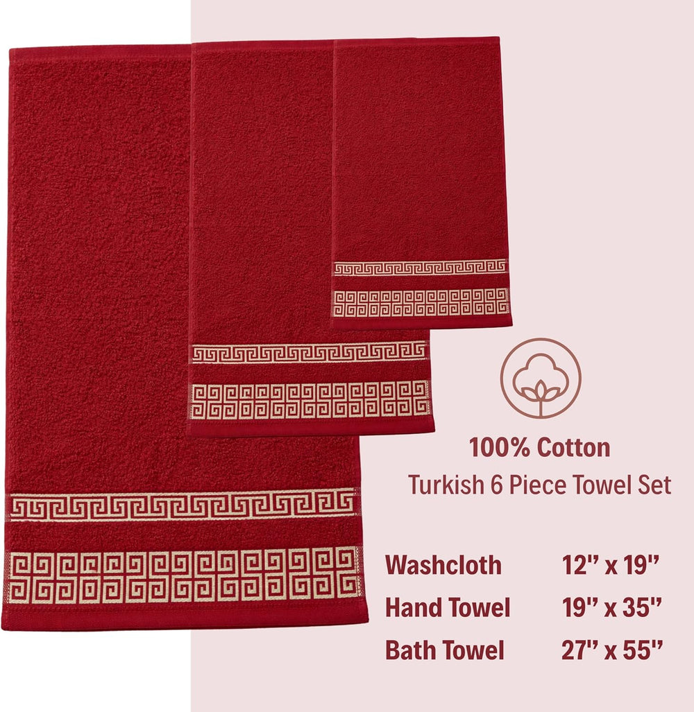 6-Piece Greek Key Towel Set — Burgundy