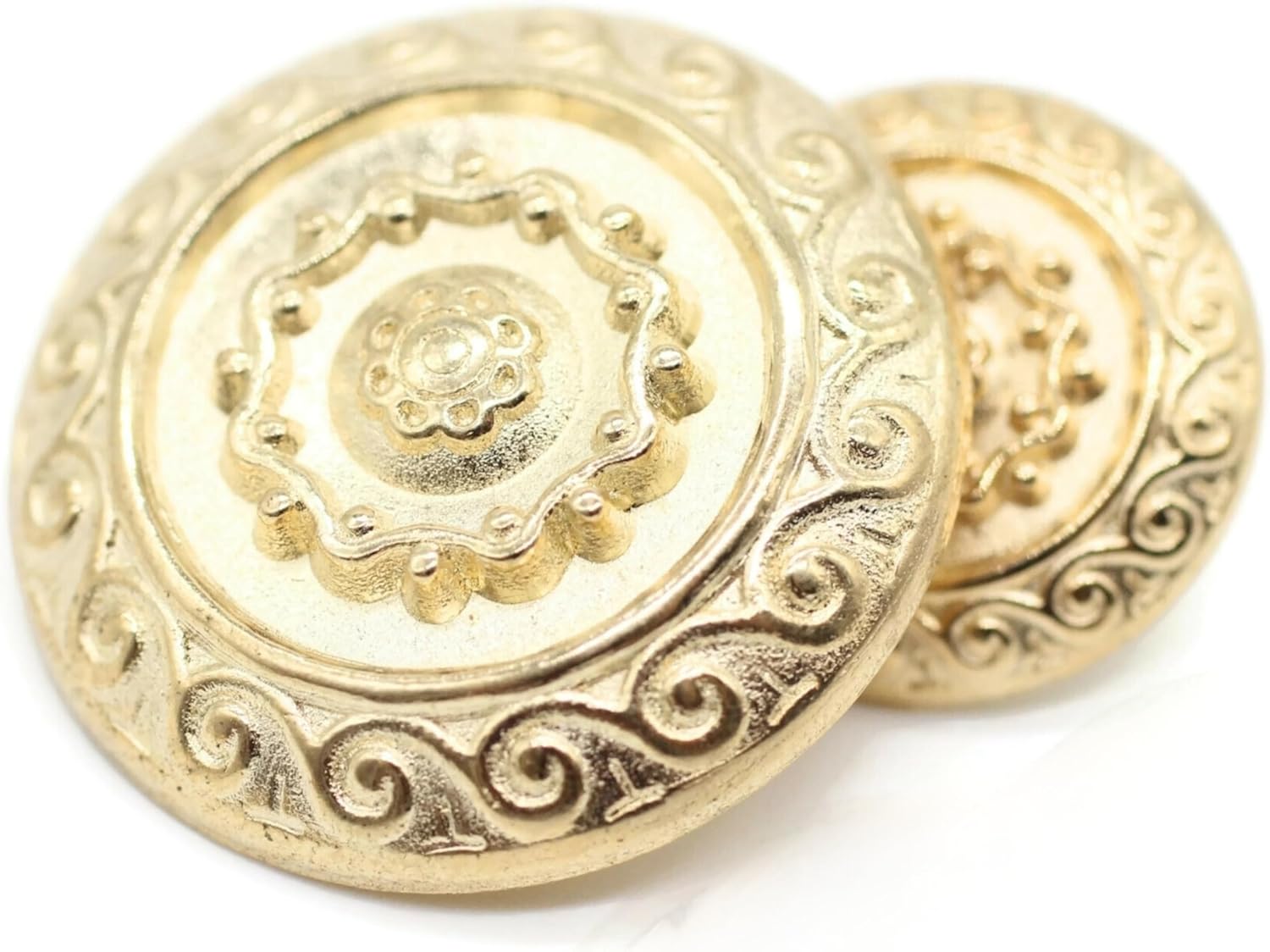 Gold Metal Shank Buttons - 12 Pcs - 2 Size Options - Luxury Floral of Rome Round Metal Shank Buttons Gold for Men Women Blazer Coat Uniform Shirt Suit and Jacket Sewing Craft DIY N0902