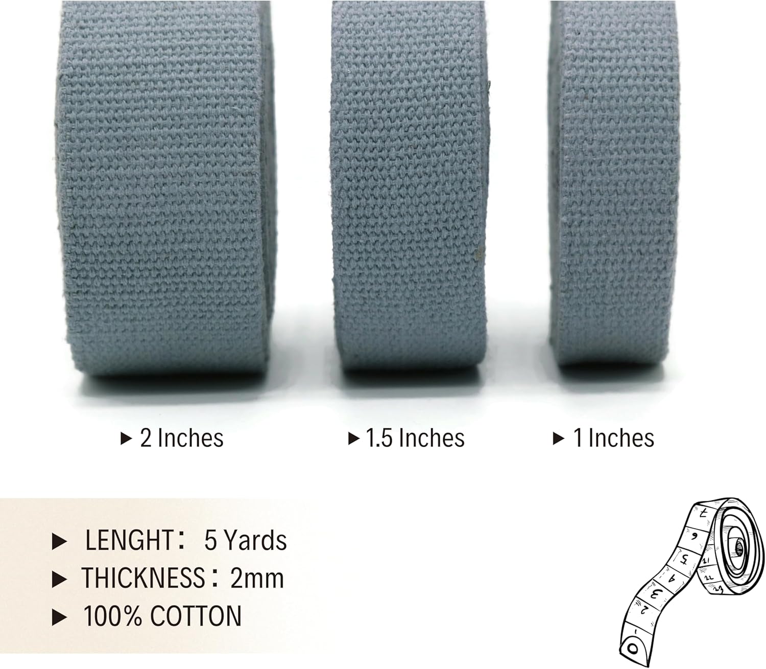 2" & 1.5'' & 1" Cotton Webbing - 5 Yards - 50+ Colors -%100 Natural Cotton - Turkish Woven - Heavy Duty 1 Inch 1.5 Inch 2 Inch Canvas Webbing for Sewing Straps Bags Climbing Indoors Craft DIY 11565…