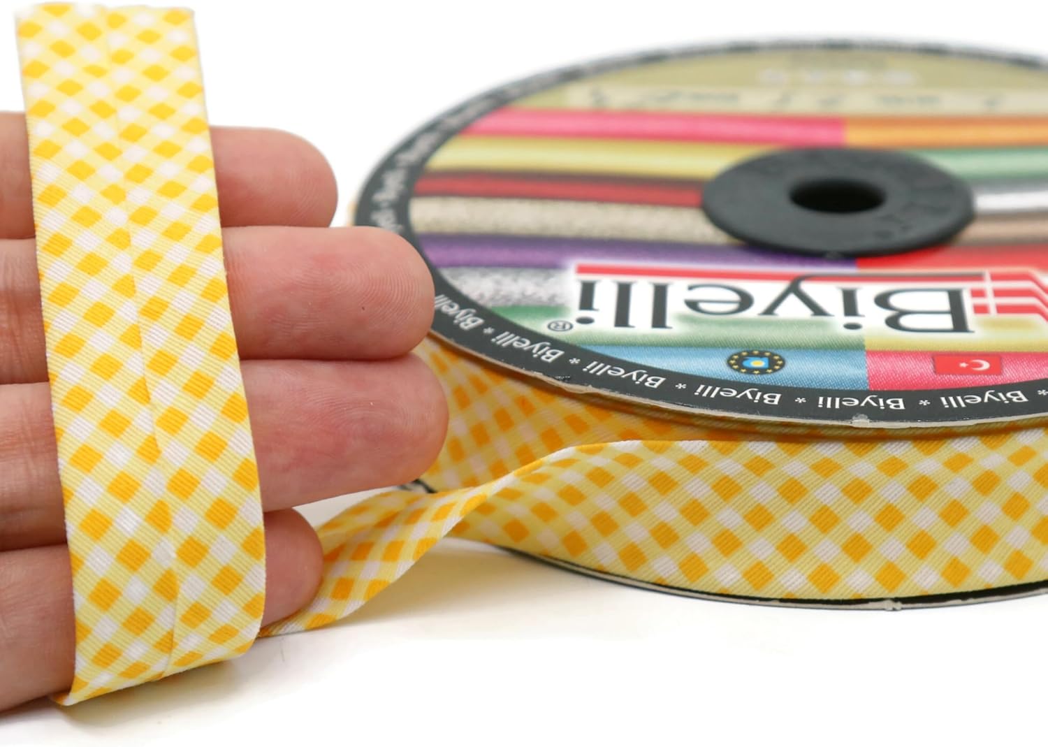 Cotton Fold Bias Binding Tape - 3/4 Inches (20mm) Wide - 27 Yards - Plaid Single Fold Cotton Fold Bias Binding Tape for Sewing Clothing DIY Yellow E4