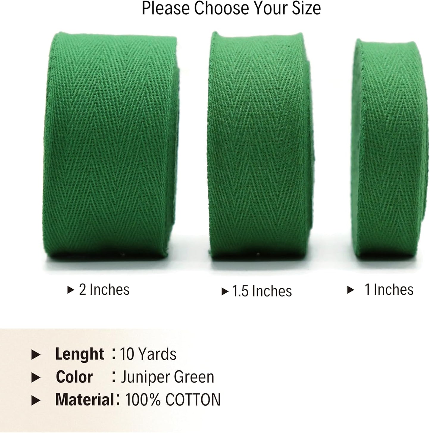 1" & 1.18" & 1.5'' & 2" Cotton Twill Tape - 10 Yards - 50+ Colors -%100 Natural 1 Inch 1.5 Inch 2 Inch Herringbone Bias Binding Cotton Tape Trim for Sewing Wrapping Craft DIY 10332 (JuniperGreen)