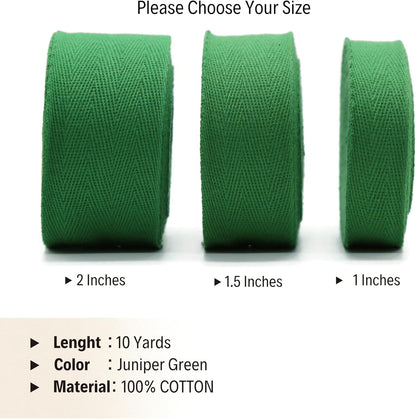 1" & 1.18" & 1.5'' & 2" Cotton Twill Tape - 10 Yards - 50+ Colors -%100 Natural 1 Inch 1.5 Inch 2 Inch Herringbone Bias Binding Cotton Tape Trim for Sewing Wrapping Craft DIY 10332 (JuniperGreen)