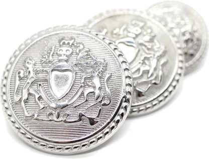 Silver Metal Shank Buttons - 12 Pcs - 3 Size Options - Twin Lion of Kingdom Round Metal Shank Buttons for Men Women Blazer Coat Uniform Shirt Suit and Jacket Sewing Craft DIY N6502