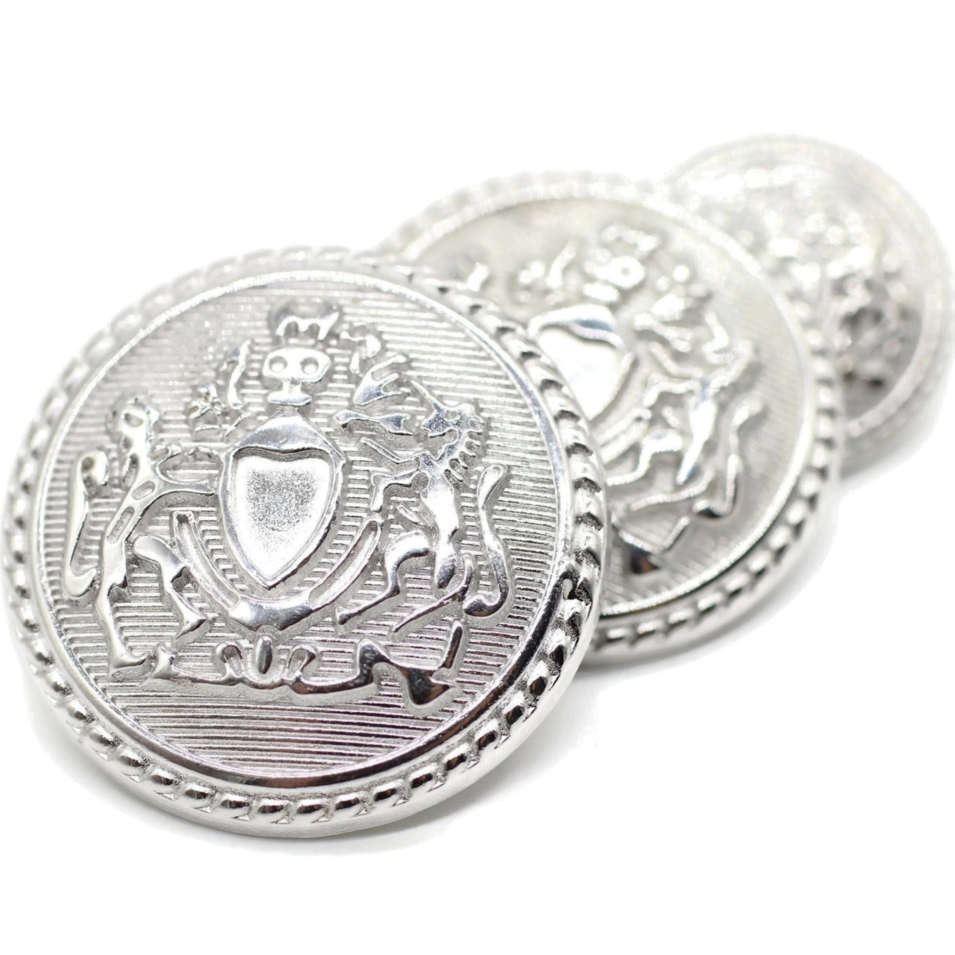 Silver Metal Shank Buttons - 12 Pcs - 3 Size Options - Twin Lion of Kingdom Round Metal Shank Buttons for Men Women Blazer Coat Uniform Shirt Suit and Jacket Sewing Craft DIY N6502