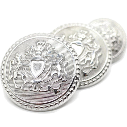 Silver Metal Shank Buttons - 12 Pcs - 3 Size Options - Twin Lion of Kingdom Round Metal Shank Buttons for Men Women Blazer Coat Uniform Shirt Suit and Jacket Sewing Craft DIY N6502