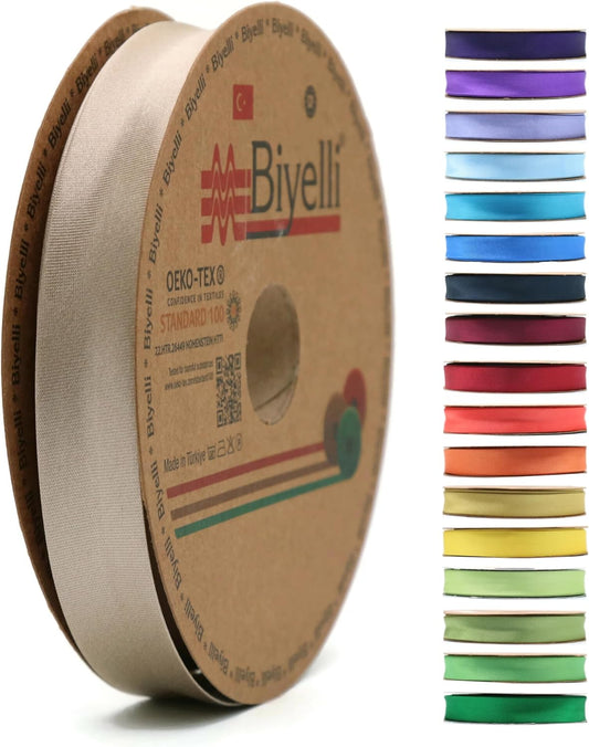 Fold Satin Bias Tape - 99+ Colors - 3/4 Inches Wide - 27 Yards - Fold Satin Binding Bias Ribbon Fabric Piping Bias Binding Tape for Sewing Clothing DIY (57. Stone Beige) BYS57