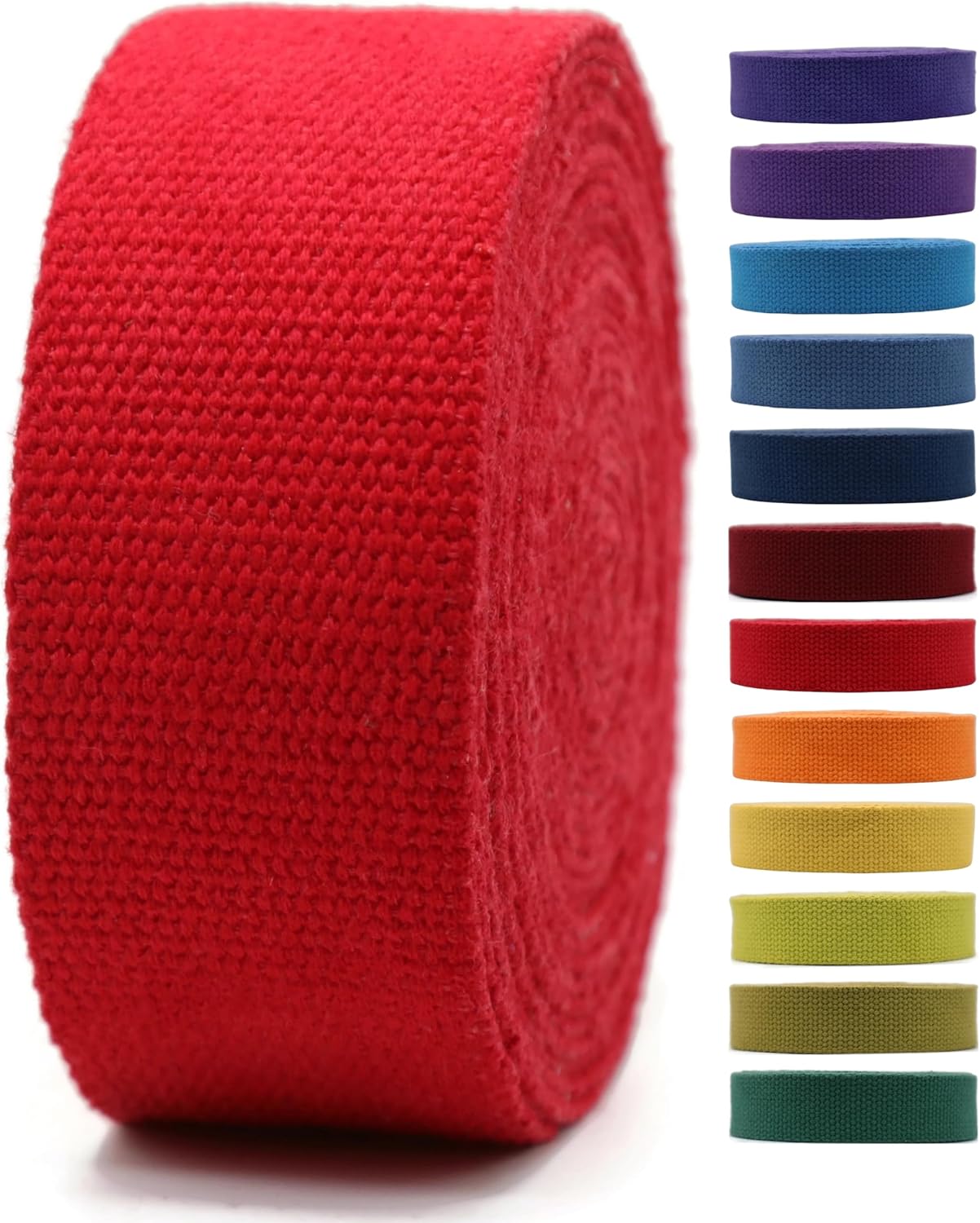 2" & 1.5'' & 1" Cotton Webbing - 5 Yards - 50+ Colors -%100 Natural Cotton - Turkish Weave - Heavy Duty 1 Inch 1.5 Inch 2 Inch Webbing for Sewing Straps Wrapping Climbing Indoors Craft DIY 11175…