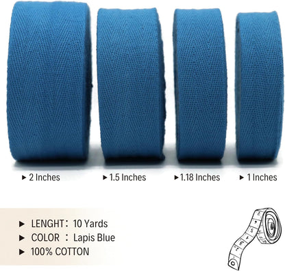 2" & 1.5" & 1.18'' & 1" Cotton Twill Tape - 10 Yards - 50+ Colors -%100 Natural Cotton 1 Inch 1.5 Inch 2 Inch Herringbone Bias Binding Cotton Tape Trim for Sewing Wrapping Craft DIY 10405 (LapisBlue)…