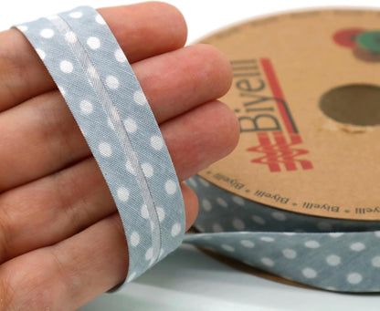 Cotton Fold Bias Binding Tape - 3/4 Inches (20mm) Wide - 27 Yards - Polka Dots Single Fold Cotton Fold Bias Binding Tape for Sewing Clothing DIY Gray A23