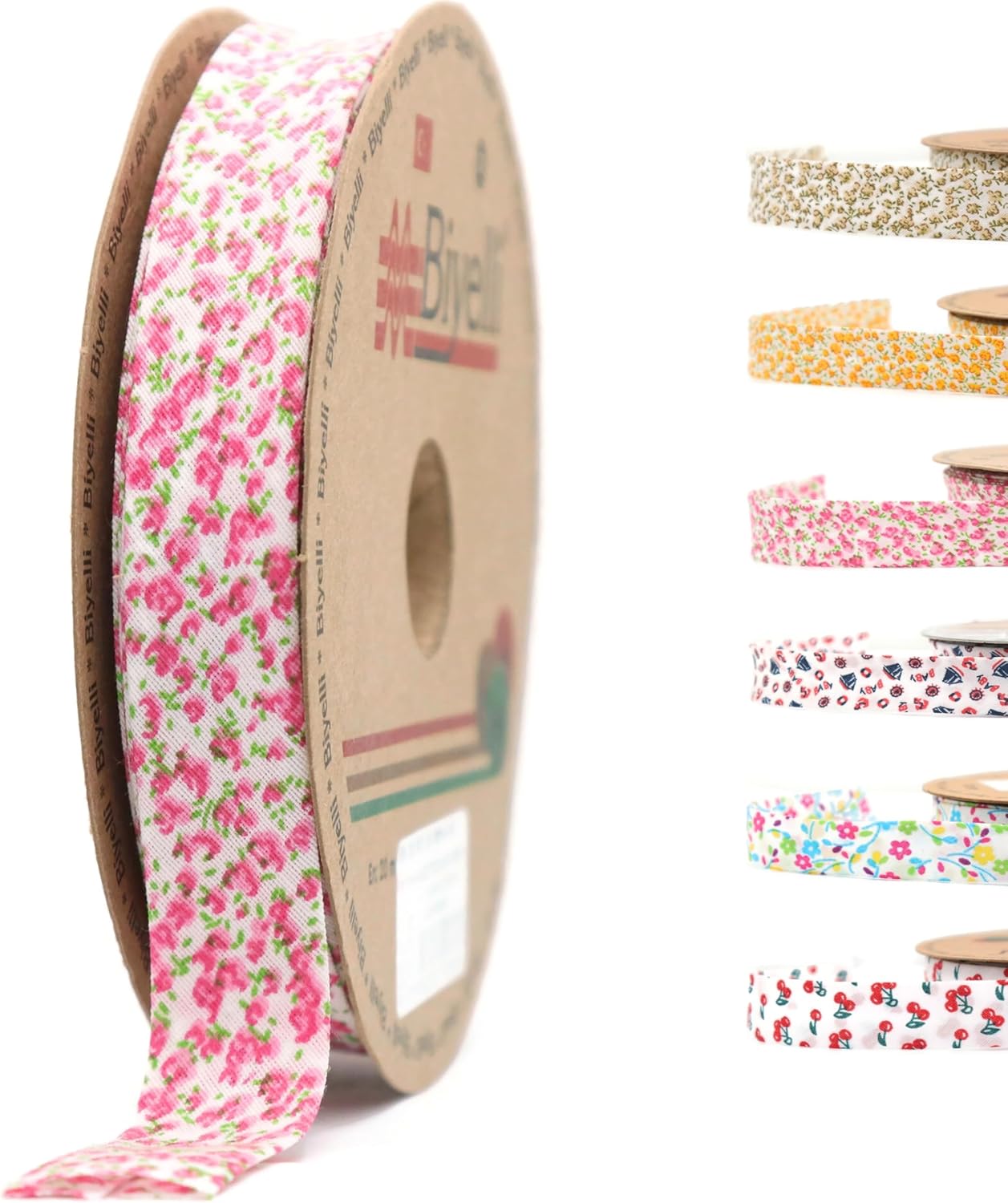 Cotton Fold Bias Binding Tape - 3/4 Inches (20mm) Wide - 27 Yards - Floral Single Fold Cotton Fold Bias Binding Tape for Sewing Clothing DIY Pink A2