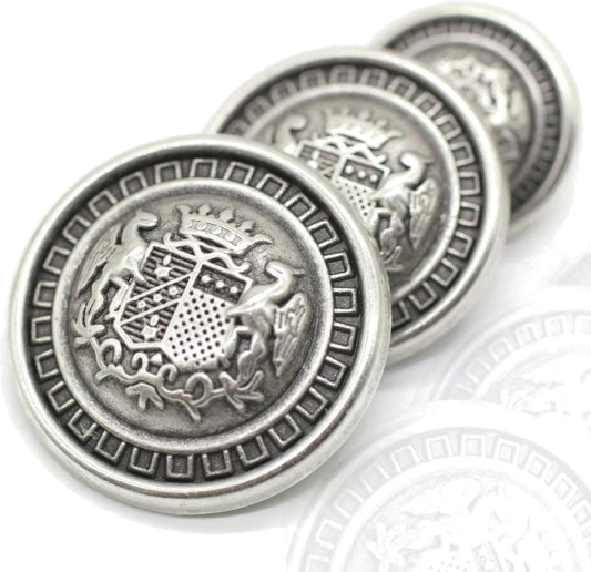 Antique Silver Metal Shank Buttons - 12 Pcs - 3 Size Options - The Lion of Kingdom Round Metal Shank Buttons Vintage for Men Women Blazer Coat Uniform Shirt Suit and Jacket Sewing Craft DIY N10503