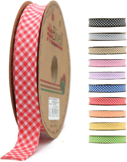 Cotton Fold Bias Binding Tape - 3/4 Inches (20mm) Wide - 27 Yards - Plaid Single Fold Cotton Fold Bias Binding Tape for Sewing Clothing DIY Red E3
