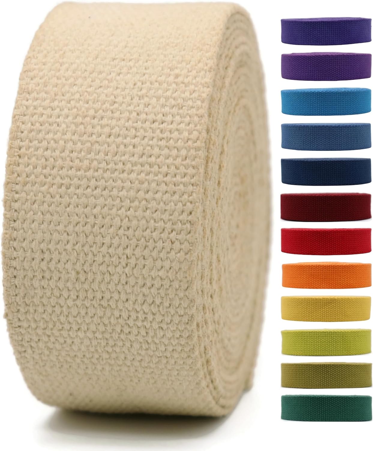 2" & 1.5'' & 1" Cotton Webbing - 5 Yards - 50+ Colors -%100 Natural Cotton - Turkish Woven - Heavy Duty 1 Inch 1.5 Inch 2 Inch Canvas Webbing for Sewing Straps Bags Climbing Indoors Craft DIY 115855…
