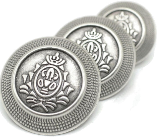 Antique Silver Metal Shank Buttons - 12 Pcs - 4 Size Options - Twin Lion Kingdom Round Metal Shank Buttons Vintage for Men Women Blazer Coat Uniform Shirt Suit and Jacket Sewing Craft DIY N14404