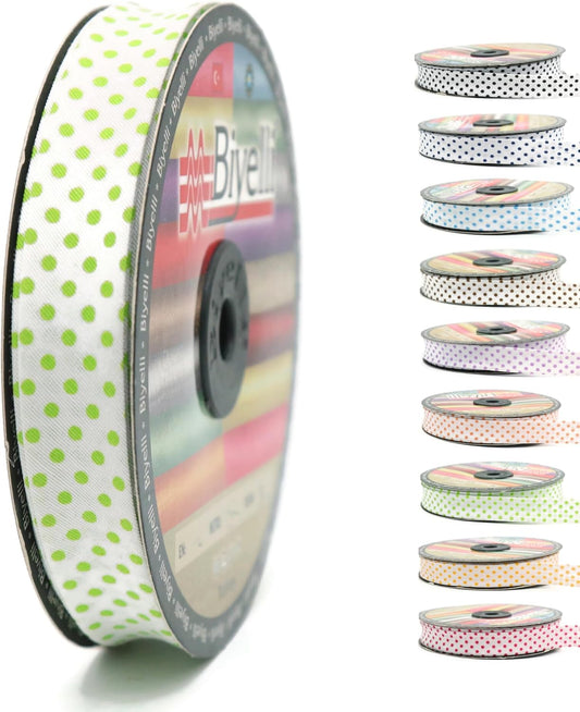Cotton Fold Bias Binding Tape - 3/4 Inches (20mm) Wide - 27 Yards - Polka Dots Single Fold Cotton Fold Bias Binding Tape for Sewing Clothing DIY Green B5