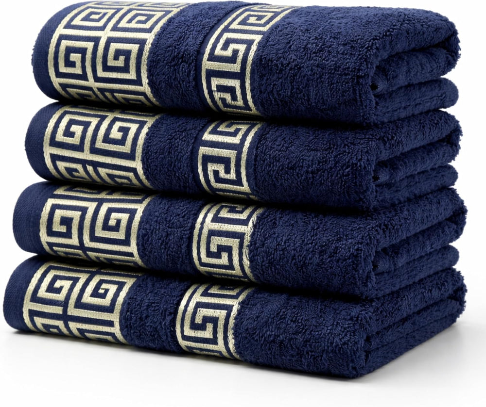 4-Piece Greek Key Hand Towel Set — Navy