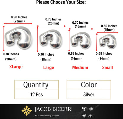 Silver Metal Shank Buttons - 12 Pcs - 4 Size Options - Twinkle Oval Irregular Metal Shank Buttons Silver for Men Women Blazer Coat Uniform Shirt Suit and Jacket Sewing Craft DIY EM0701