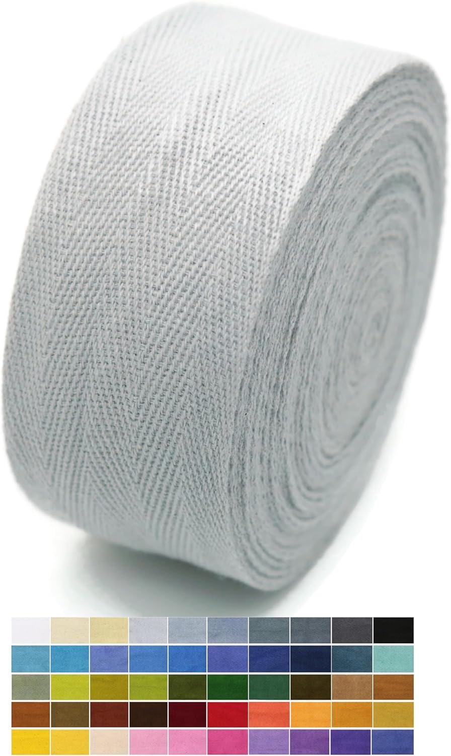 2" & 1.5" & 1.18'' & 1" Cotton Twill Tape - 10 Yards - 50+ Colors -%100 Natural Cotton 1 Inch 1.5 Inch 2 Inch Herringbone Bias Binding Cotton Tape Trim for Sewing Wrapping Craft DIY 10575 (Silver)…