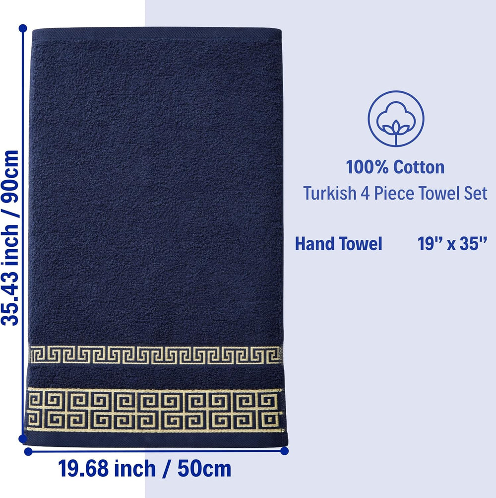4-Piece Greek Key Hand Towel Set — Navy