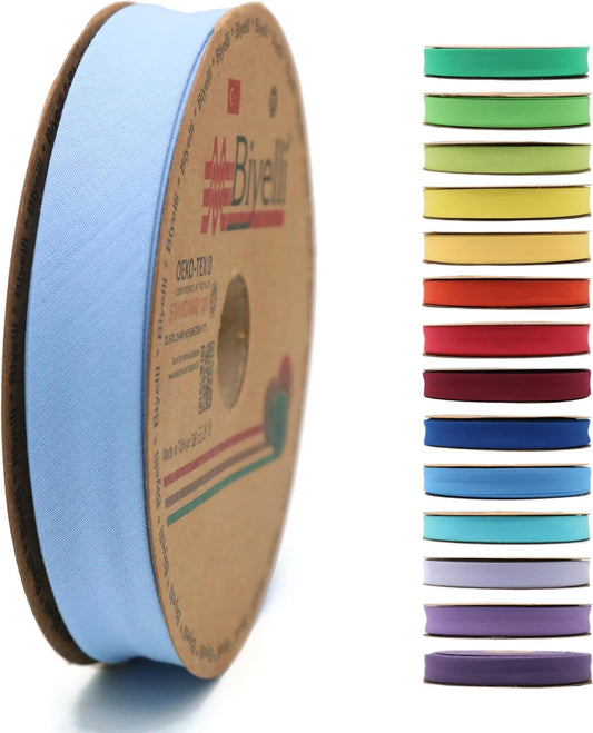Cotton Fold Bias Tape - 3/4 Inches (20mm) Wide - 27 Yards - 65+ Colors - Single Fold Cotton Fold Bias Binding Tape for Sewing Clothing DIY (07. Aegean Blue) D07