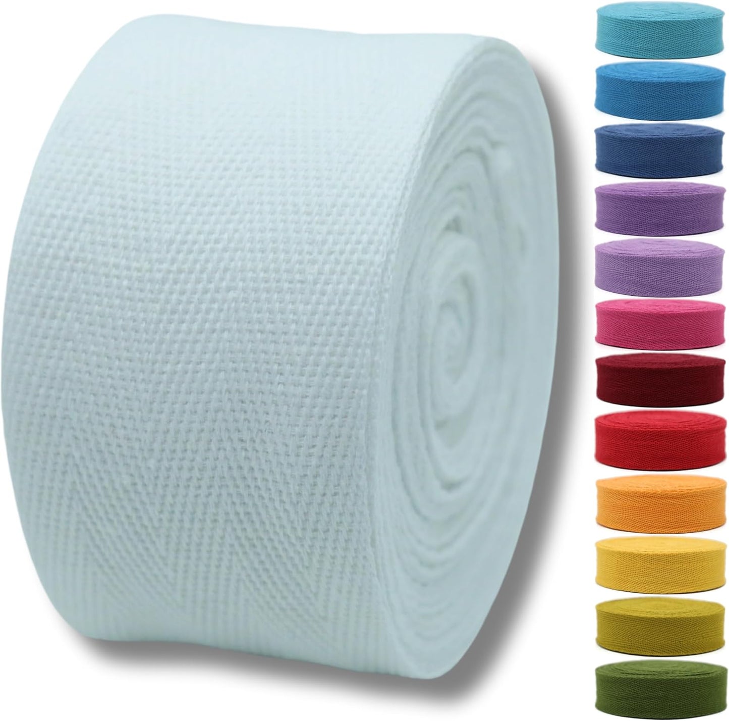 Cotton Twill Tape 2" & 1.5" & 1" - 10 Yards - 50+ Colors -%100 Natural Cotton 1 Inch 1.5 Inch 2 Inch Herringbone Bias Binding Cotton Tape Trim for Sewing Wrapping Craft DIY White 10605