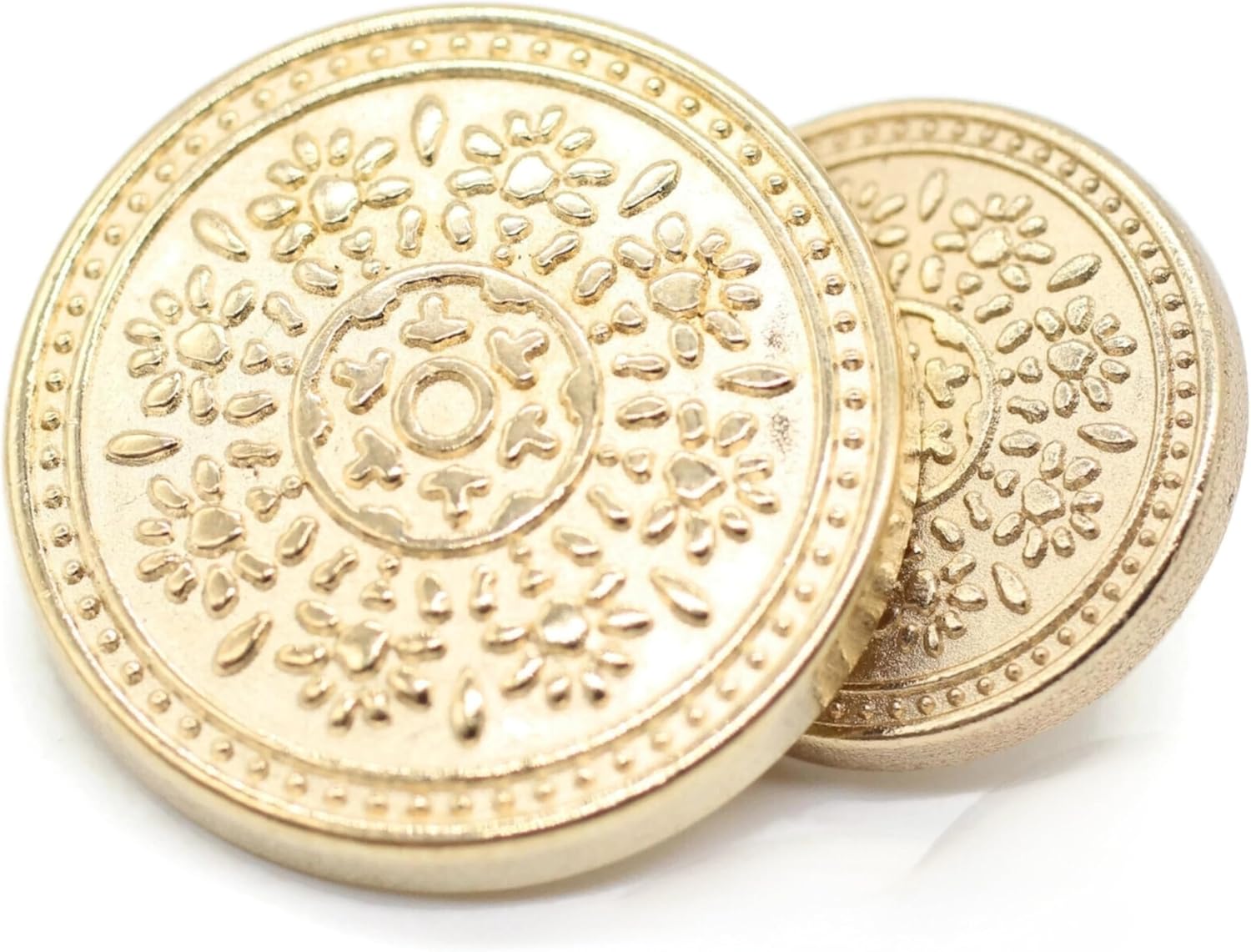 Gold Metal Shank Buttons - 12 Pcs - 2 Size Options - Luxury Floral Round Metal Shank Buttons for Men Women Blazer Coat Uniform Shirt Suit and Jacket Sewing Craft DIY N0802