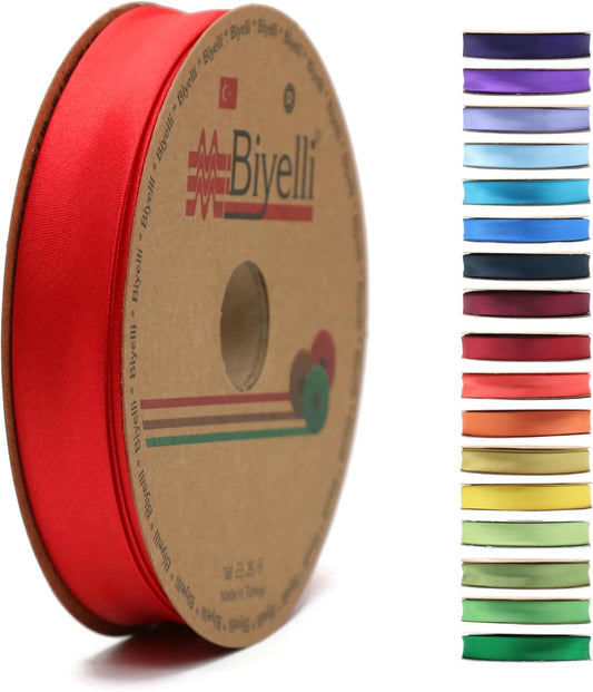 Fold Satin Bias Tape - 99+ Colors - 3/4 Inches Wide - 27 Yards - Fold Satin Binding Bias Ribbon Fabric Piping Bias Binding Tape for Sewing Clothing DIY (12. Red) BYS12