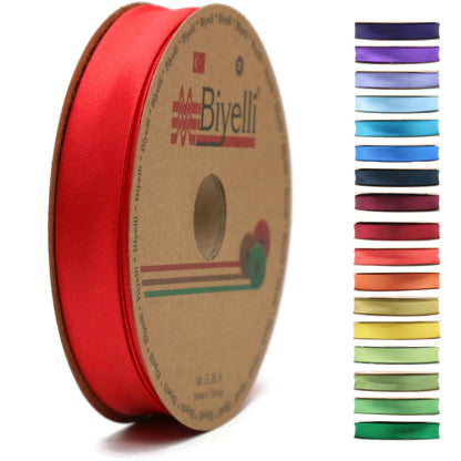 Fold Satin Bias Tape - 99+ Colors - 3/4 Inches Wide - 27 Yards - Fold Satin Binding Bias Ribbon Fabric Piping Bias Binding Tape for Sewing Clothing DIY (77. Cherry Red) BYS77