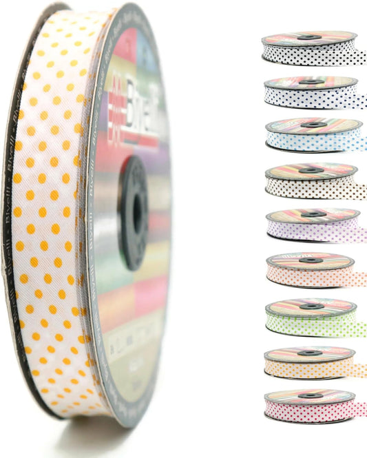 Cotton Fold Bias Binding Tape - 3/4 Inches (20mm) Wide - 27 Yards - Polka Dots Single Fold Cotton Fold Bias Binding Tape for Sewing Clothing DIY Yellow B4