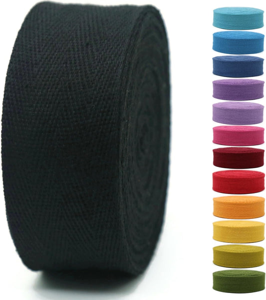 Cotton Twill Tape 1" & 1.5" & 2" - 10 Yards - 50+ Colors -%100 Natural Cotton 1 Inch 1.5 Inch 2 Inch Herringbone Bias Binding Cotton Tape Trim for Sewing Wrapping Craft DIY Black 10514