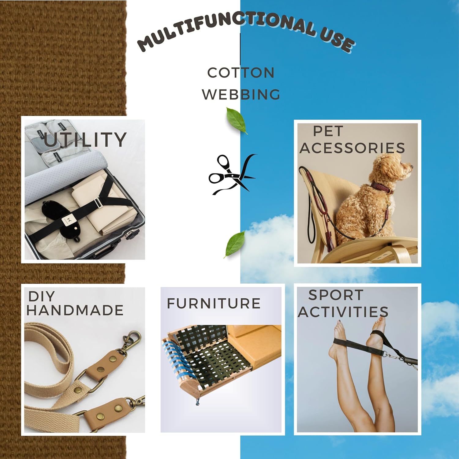 Cotton Webbing 2" & 1.5'' & 1" - 5 Yards - 50+ Colors -%100 Natural Cotton - Turkish Woven - Heavy Duty1 Inch 1.5 Inch 2 Inch Canvas Webbing for Sewing Straps Bags Climbing Indoors Craft DIY 11485…