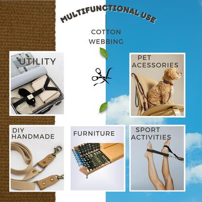 Cotton Webbing 2" & 1.5'' & 1" - 5 Yards - 50+ Colors -%100 Natural Cotton - Turkish Woven - Heavy Duty1 Inch 1.5 Inch 2 Inch Canvas Webbing for Sewing Straps Bags Climbing Indoors Craft DIY 11485…