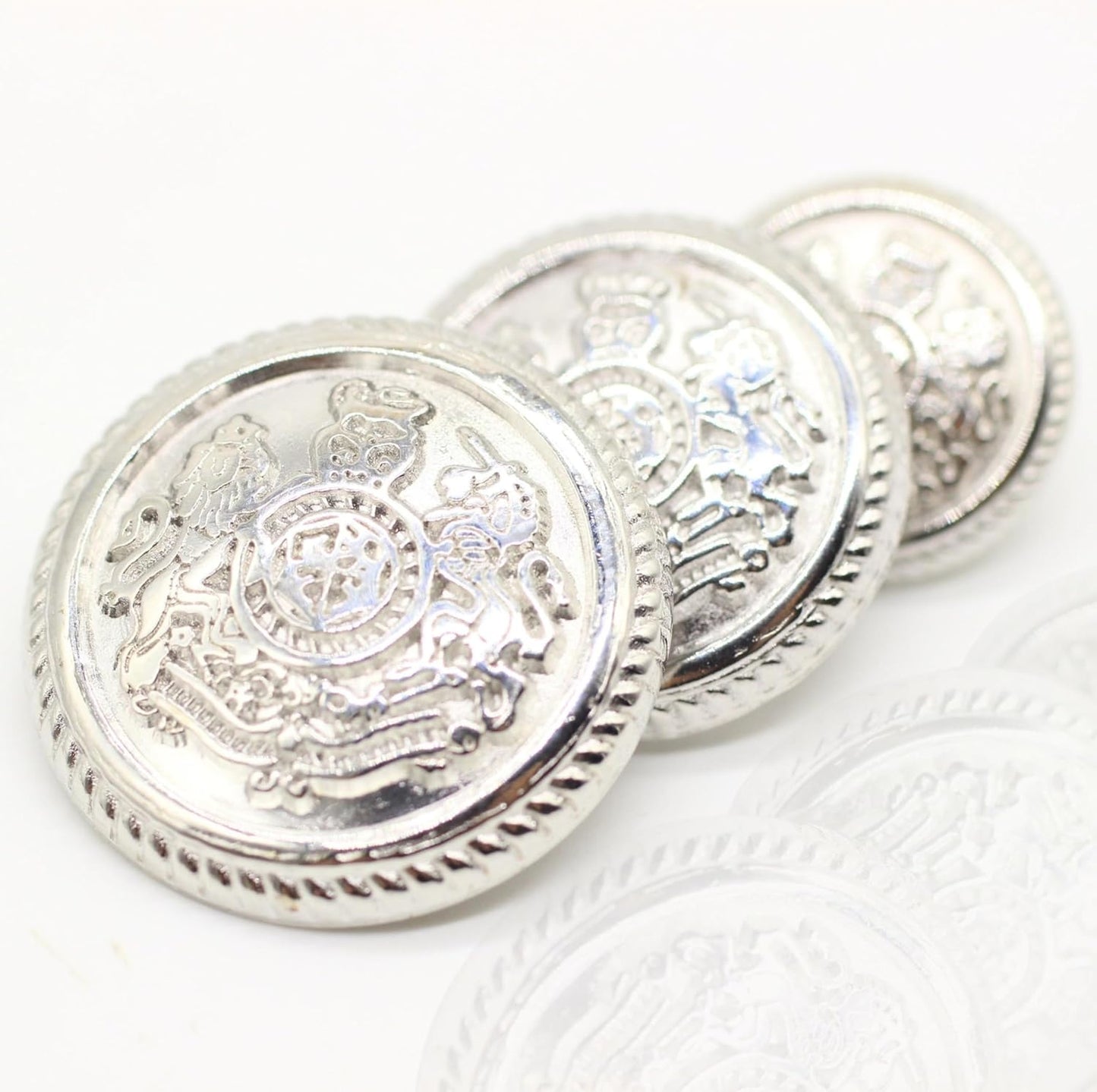 Kingdom Silver Metal Shank Buttons - 12 Pcs - 4 Size Options - Luxury Twin Lion Crown Metal Shank Buttons for Men Women Blazer Coat Uniform Shirt Suit and Jacket Sewing Craft DIY G5243…