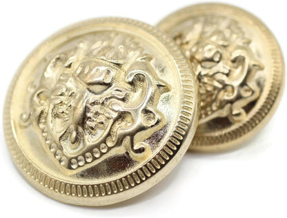 Gold Metal Shank Buttons - 12 Pcs - 2 Size Options - Luxury French Kingdom Coins Round Metal Shank Buttons for Men Women Blazer Coat Uniform Shirt Suit and Jacket Sewing Craft DIY N1302