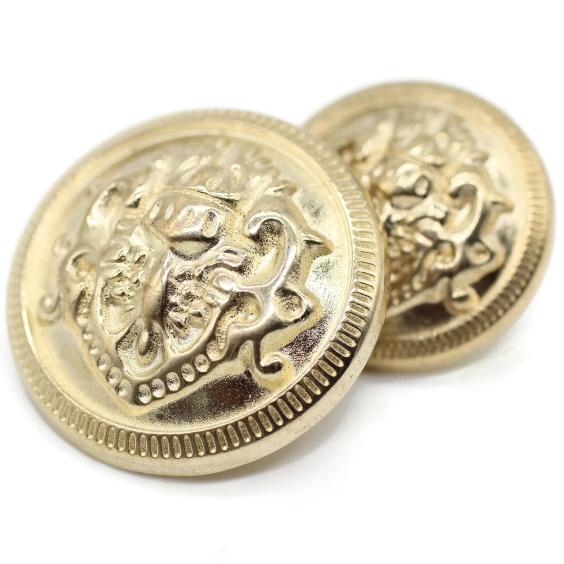 Gold Metal Shank Buttons - 12 Pcs - 2 Size Options - Luxury French Kingdom Coins Round Metal Shank Buttons for Men Women Blazer Coat Uniform Shirt Suit and Jacket Sewing Craft DIY N1302