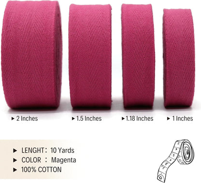 10 Yards Herringbone Cotton Twill Tape - 50+ Colors - Natural Cotton Herringbone Bias Binding Trim for Sewing Wrapping Craft DIY 10225 (Magenta)
